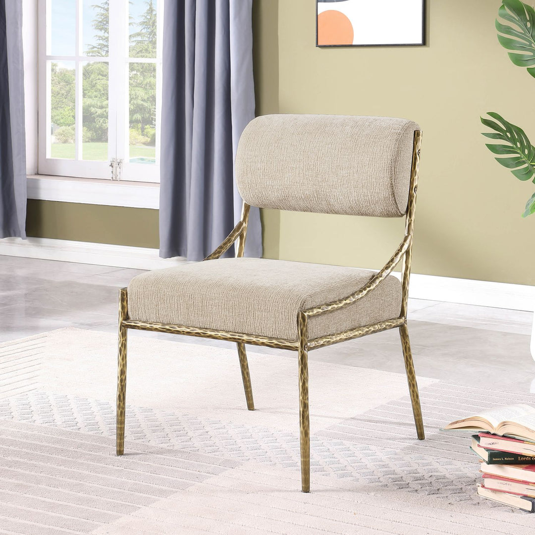 Bastille Chenille Fabric Upholstered Dining Side Chair — Beige / Brushed Brass