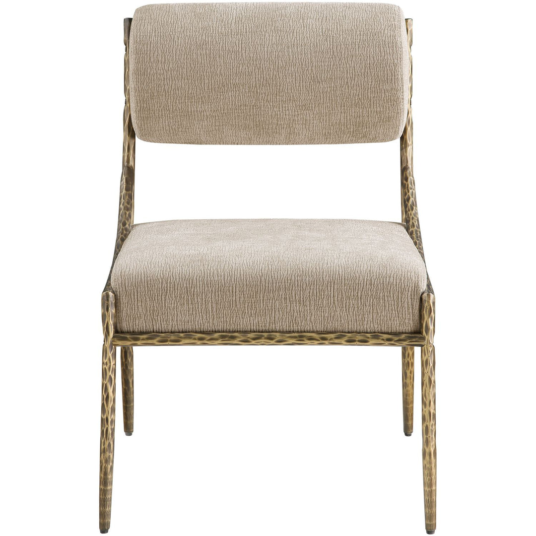 Bastille Chenille Fabric Upholstered Dining Side Chair — Beige / Brushed Brass