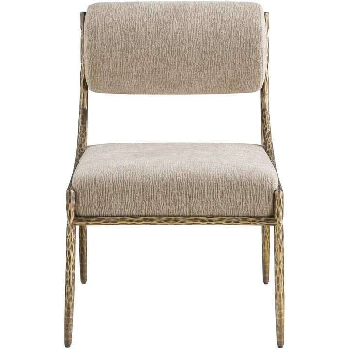 Bastille Chenille Fabric Upholstered Dining Side Chair — Beige / Brushed Brass