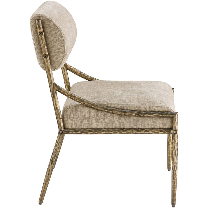 Bastille Chenille Fabric Upholstered Dining Side Chair — Beige / Brushed Brass
