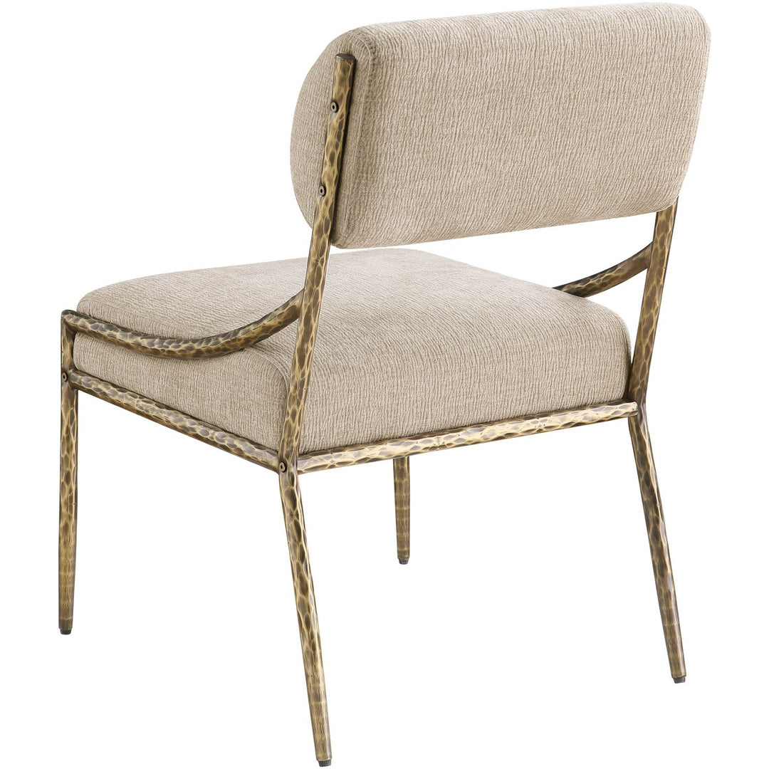 Bastille Chenille Fabric Upholstered Dining Side Chair — Beige / Brushed Brass