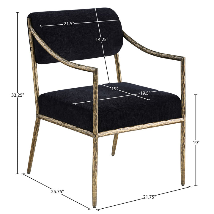 Bastille Chenille Fabric Upholstered Dining Arm Chair — Black / Brushed Brass