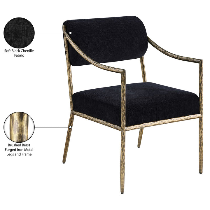Bastille Chenille Fabric Upholstered Dining Arm Chair — Black / Brushed Brass