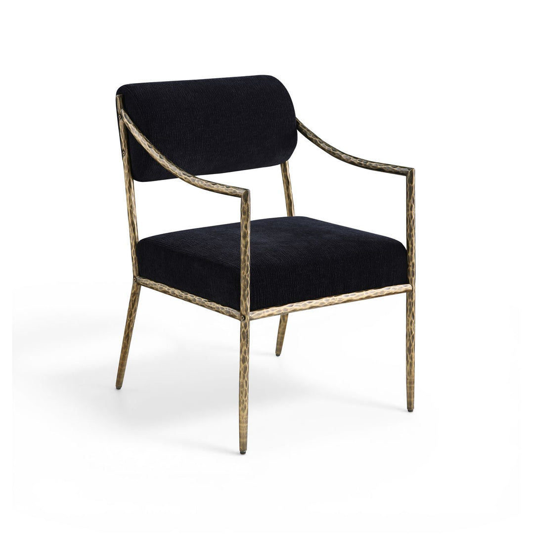 Bastille Chenille Fabric Upholstered Dining Arm Chair — Black / Brushed Brass