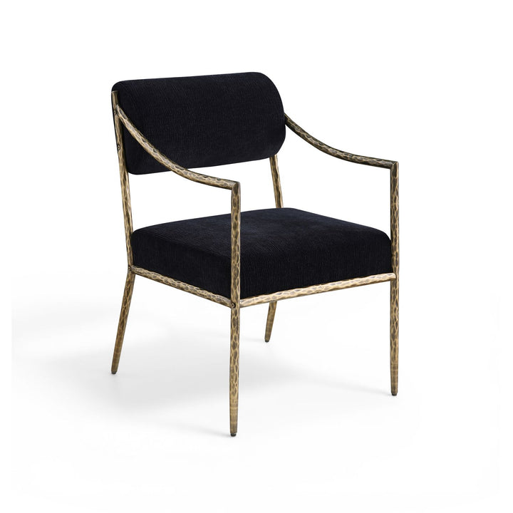 Bastille Chenille Fabric Upholstered Dining Arm Chair — Black / Brushed Brass