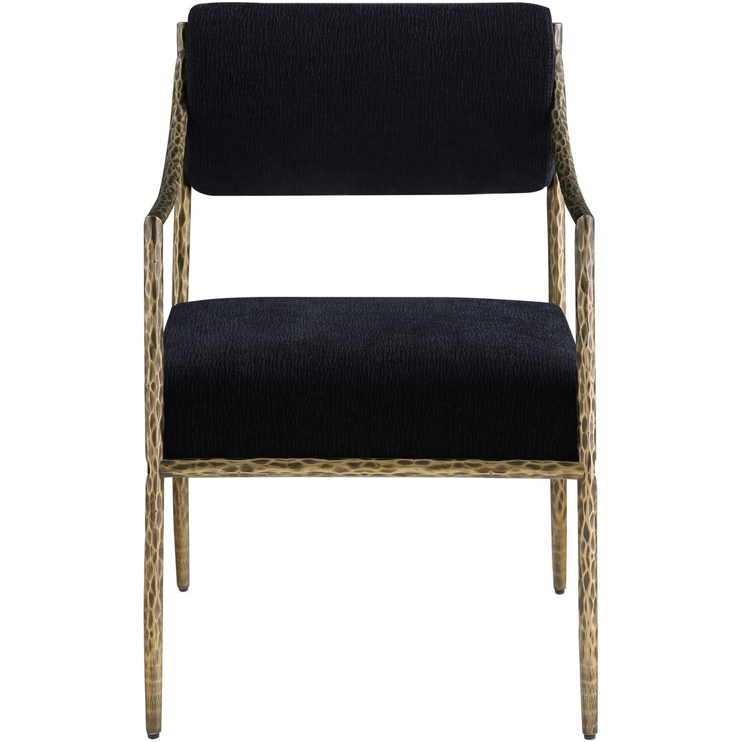 Bastille Chenille Fabric Upholstered Dining Arm Chair — Black / Brushed Brass