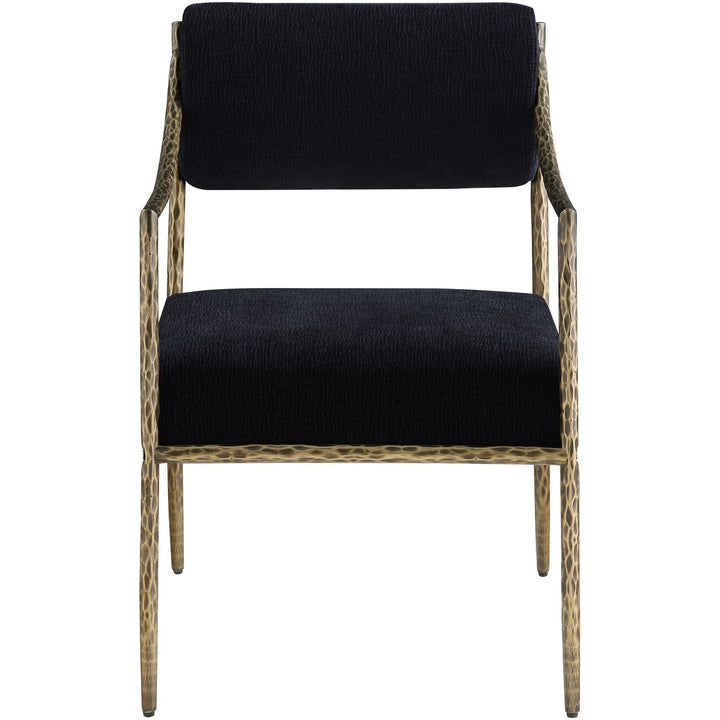 Bastille Chenille Fabric Upholstered Dining Arm Chair — Black / Brushed Brass