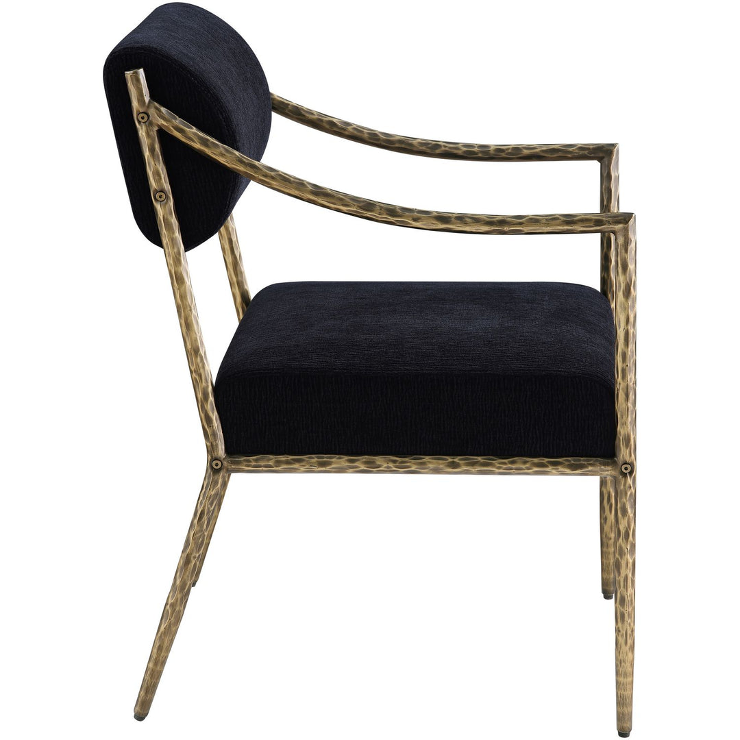 Bastille Chenille Fabric Upholstered Dining Arm Chair — Black / Brushed Brass