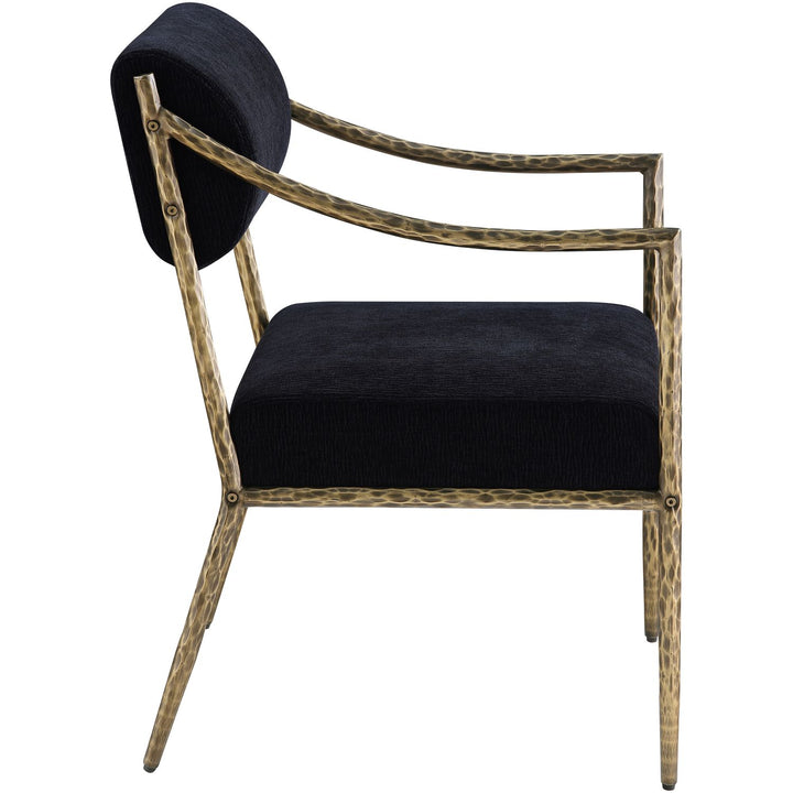 Bastille Chenille Fabric Upholstered Dining Arm Chair — Black / Brushed Brass