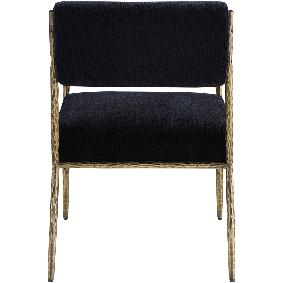 Bastille Chenille Fabric Upholstered Dining Arm Chair — Black / Brushed Brass