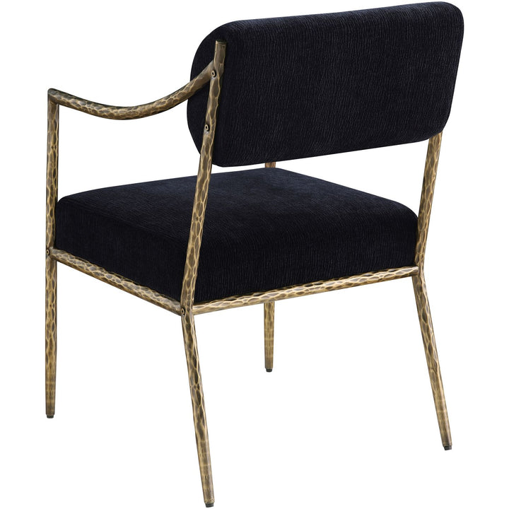 Bastille Chenille Fabric Upholstered Dining Arm Chair — Black / Brushed Brass