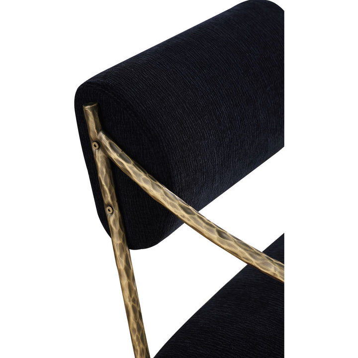 Bastille Chenille Fabric Upholstered Dining Arm Chair — Black / Brushed Brass