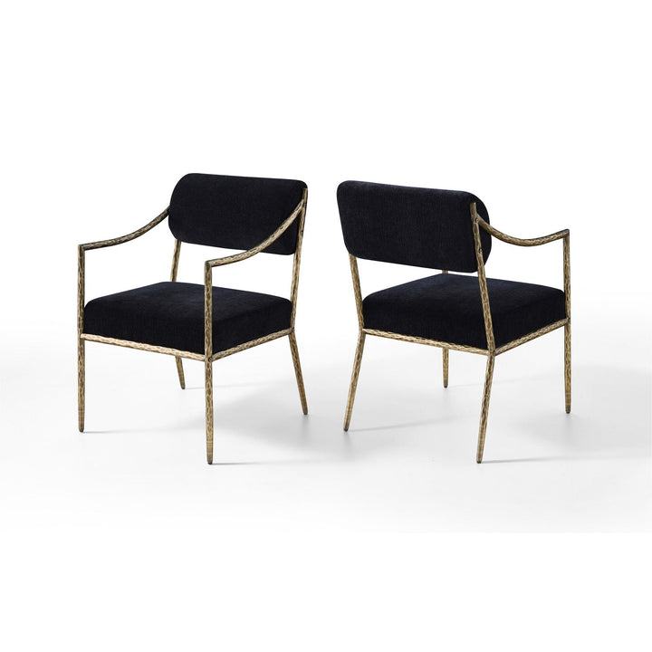 Bastille Black Chenille Fabric Upholstered Dining Arm Chair