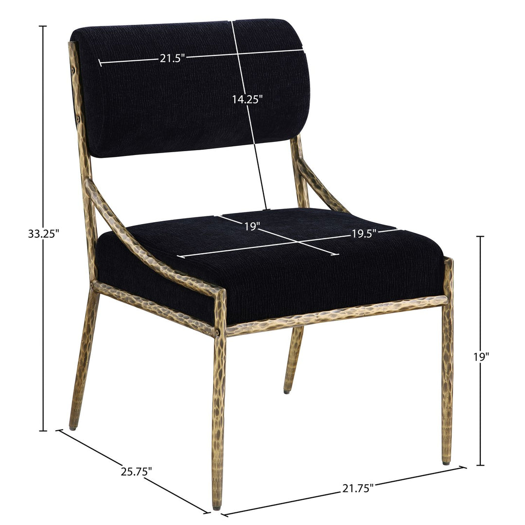 Bastille Chenille Fabric Upholstered Dining Side Chair — Black / Brushed Brass