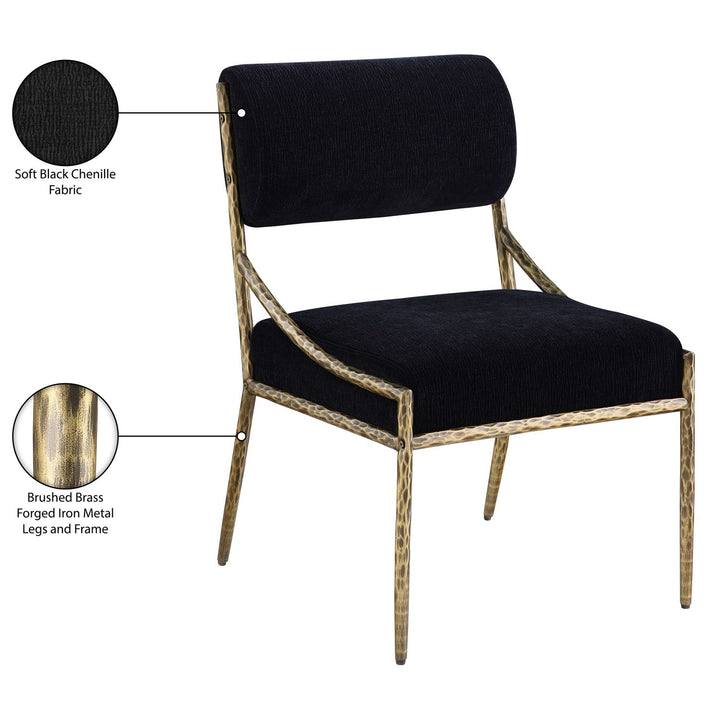 Bastille Chenille Fabric Upholstered Dining Side Chair — Black / Brushed Brass