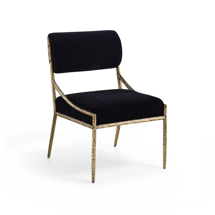 Bastille Chenille Fabric Upholstered Dining Side Chair — Black / Brushed Brass