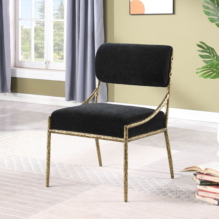 Bastille Chenille Fabric Upholstered Dining Side Chair — Black / Brushed Brass