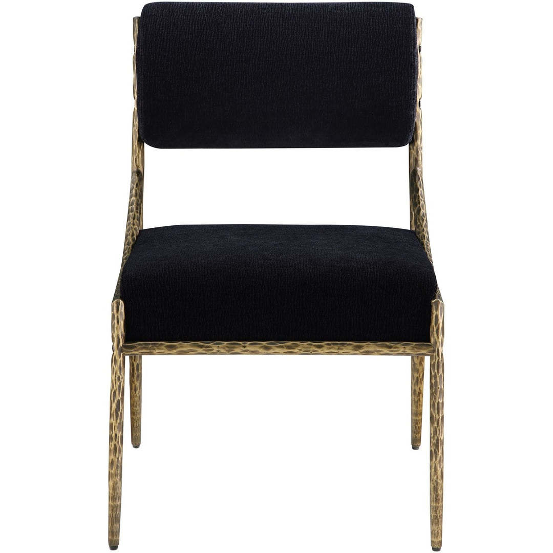 Bastille Chenille Fabric Upholstered Dining Side Chair — Black / Brushed Brass