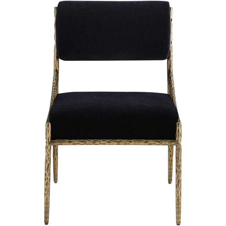 Bastille Chenille Fabric Upholstered Dining Side Chair — Black / Brushed Brass