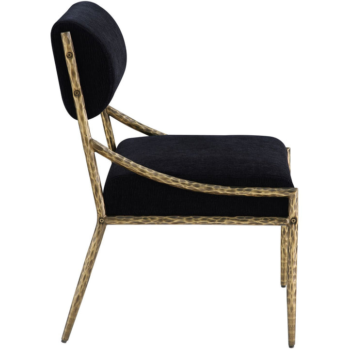 Bastille Chenille Fabric Upholstered Dining Side Chair — Black / Brushed Brass