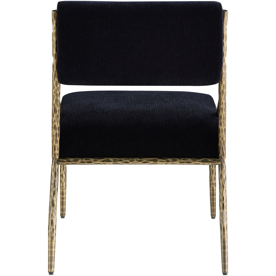 Bastille Chenille Fabric Upholstered Dining Side Chair — Black / Brushed Brass