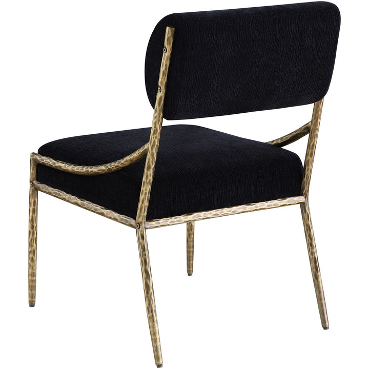 Bastille Chenille Fabric Upholstered Dining Side Chair — Black / Brushed Brass