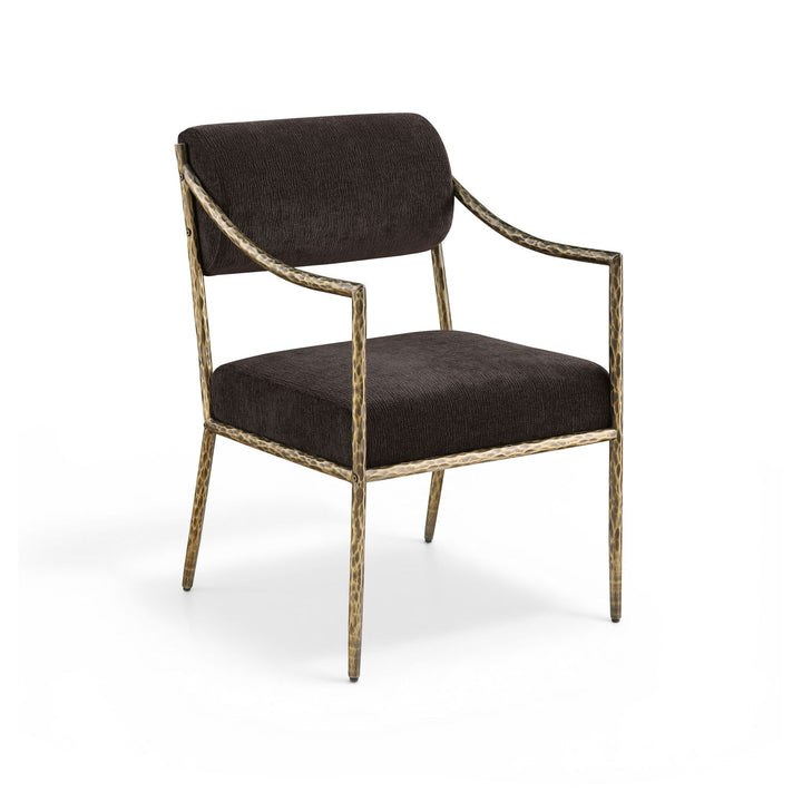 Bastille Chenille Fabric Upholstered Dining Arm Chair — Brown / Brushed Brass