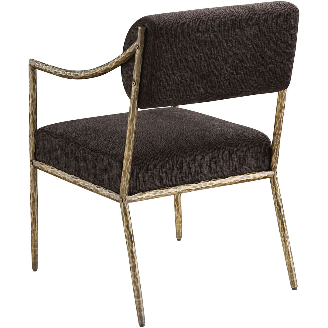 Bastille Chenille Fabric Upholstered Dining Arm Chair — Brown / Brushed Brass