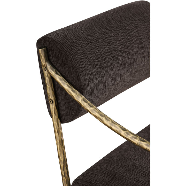 Bastille Chenille Fabric Upholstered Dining Arm Chair — Brown / Brushed Brass