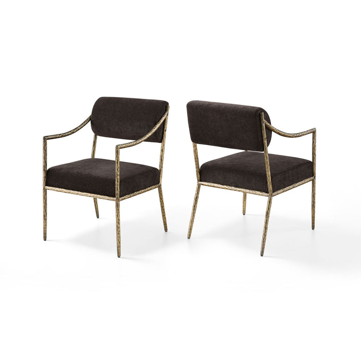 Bastille Brown Chenille Fabric Upholstered Dining Arm Chair