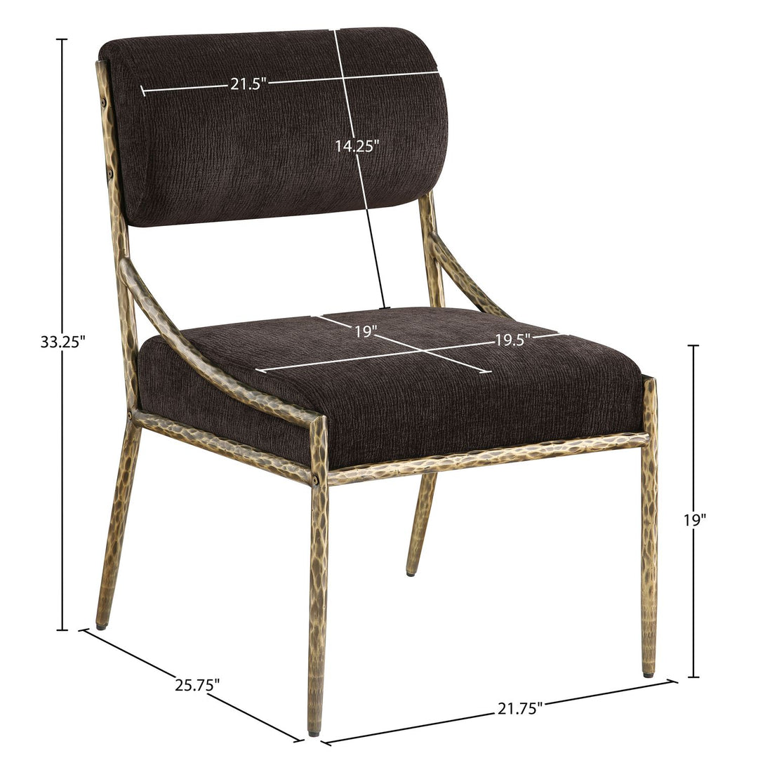 Bastille Chenille Fabric Upholstered Dining Side Chair — Brown / Brushed Brass