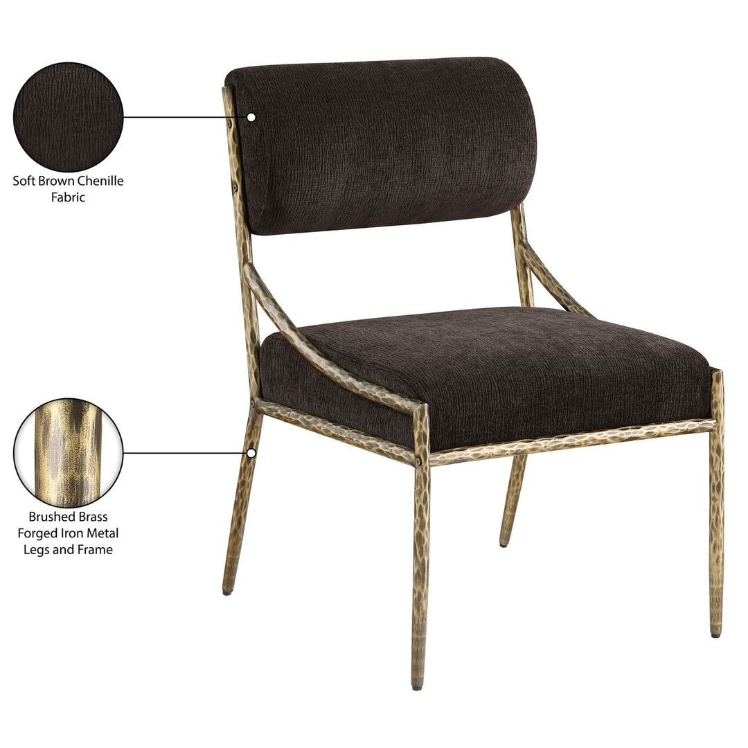 Bastille Chenille Fabric Upholstered Dining Side Chair — Brown / Brushed Brass