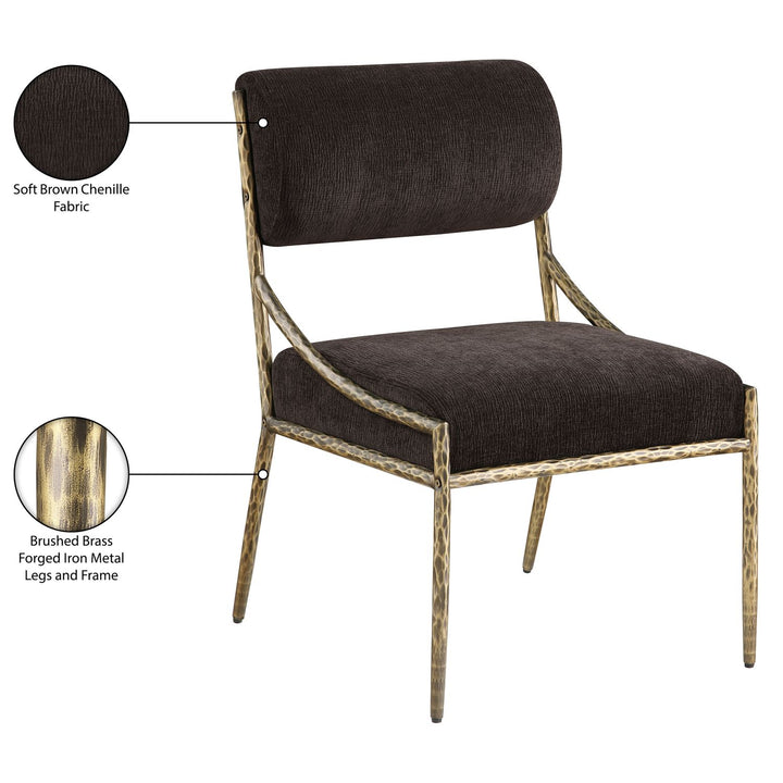 Bastille Chenille Fabric Upholstered Dining Side Chair — Brown / Brushed Brass