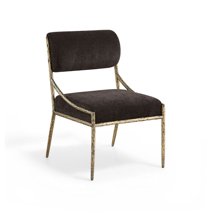 Bastille Chenille Fabric Upholstered Dining Side Chair — Brown / Brushed Brass