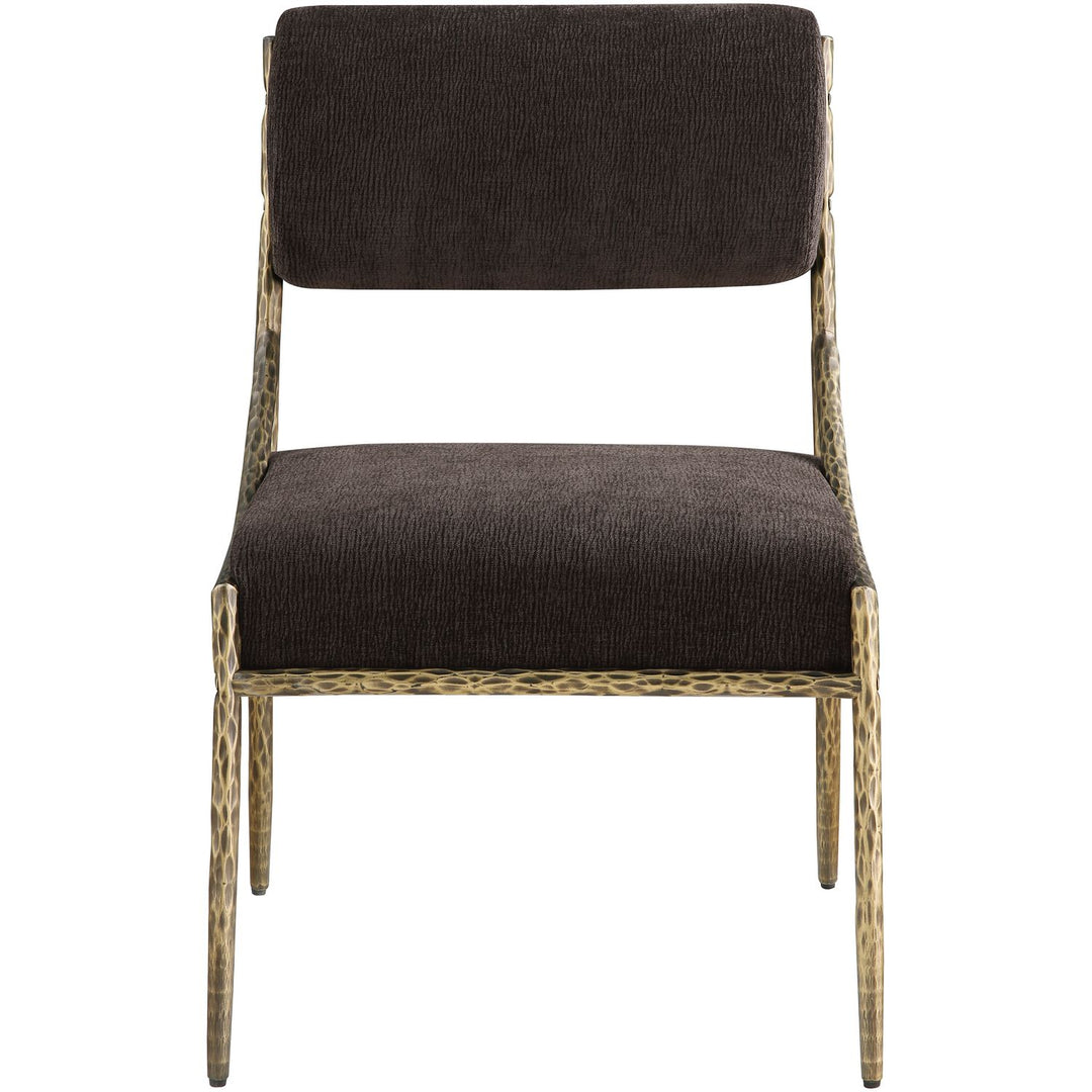 Bastille Chenille Fabric Upholstered Dining Side Chair — Brown / Brushed Brass