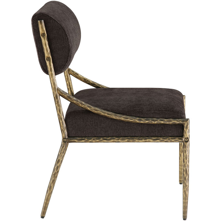 Bastille Chenille Fabric Upholstered Dining Side Chair — Brown / Brushed Brass