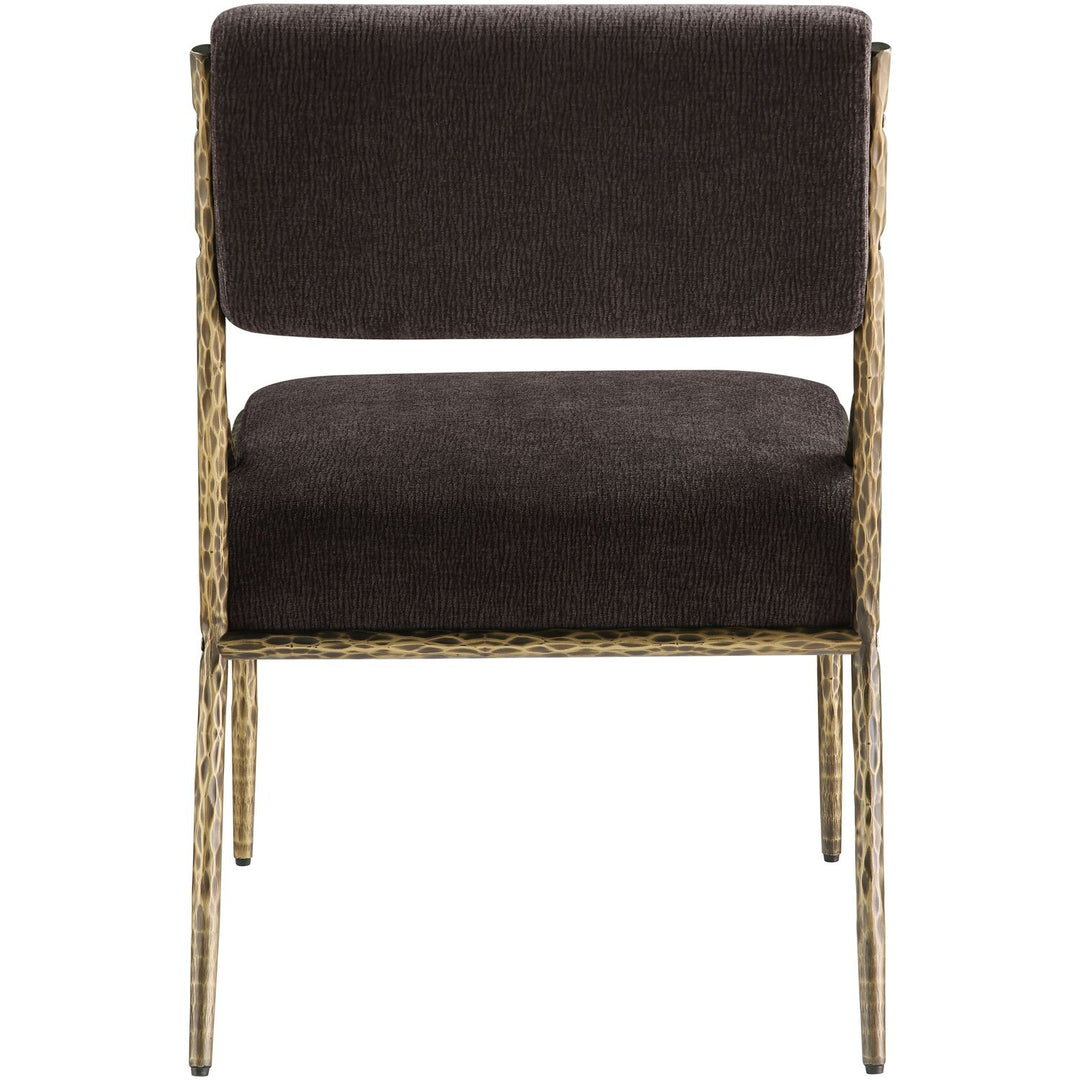 Bastille Chenille Fabric Upholstered Dining Side Chair — Brown / Brushed Brass