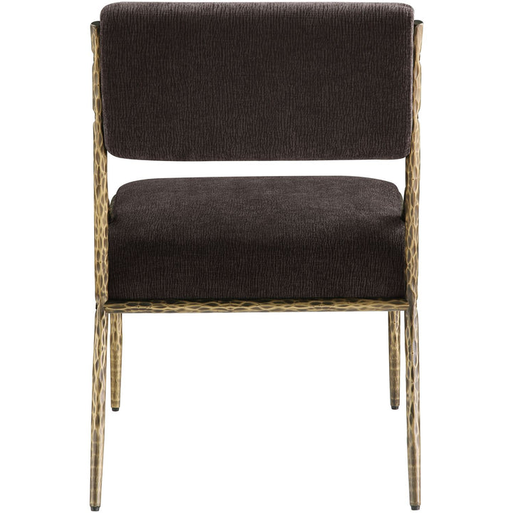 Bastille Chenille Fabric Upholstered Dining Side Chair — Brown / Brushed Brass