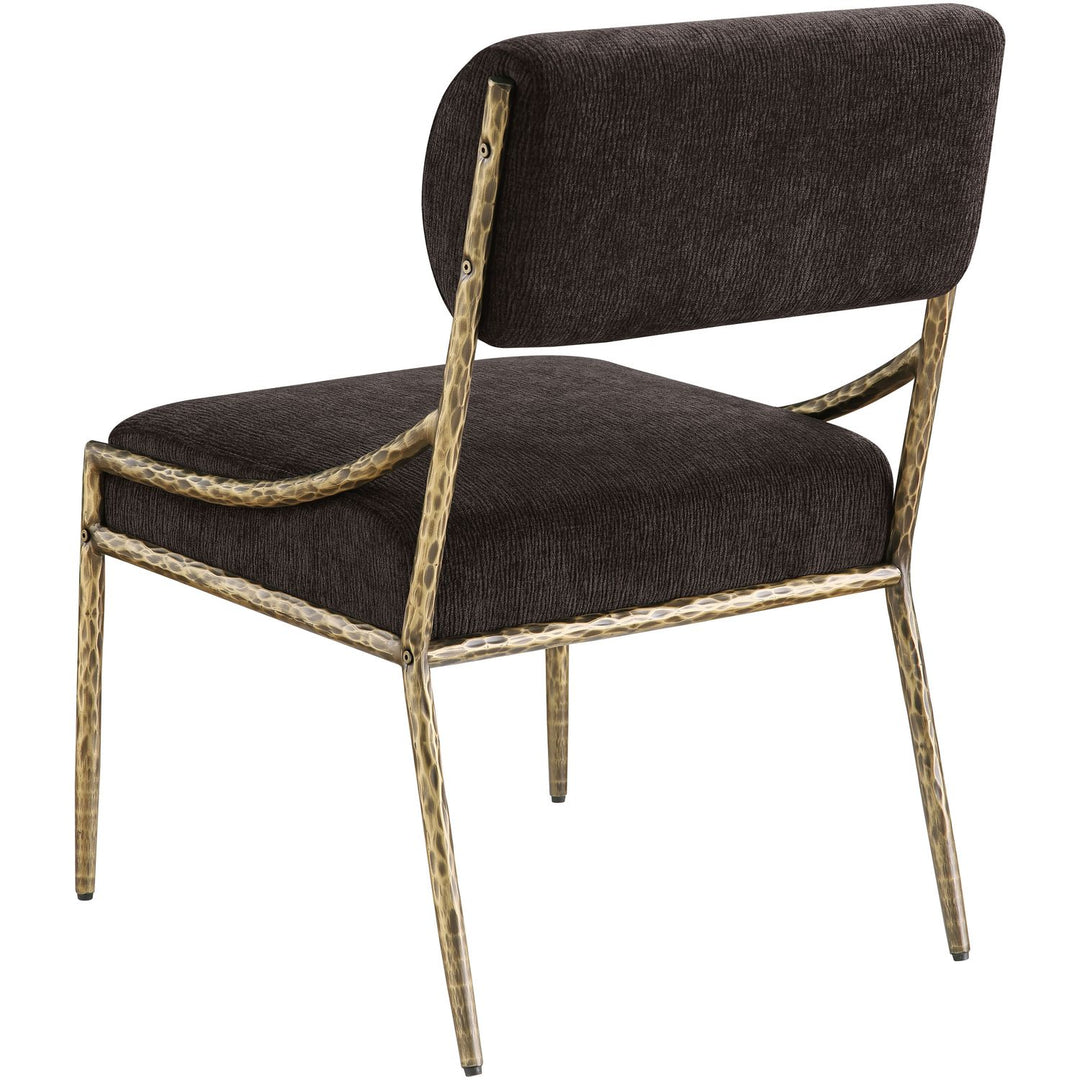 Bastille Chenille Fabric Upholstered Dining Side Chair — Brown / Brushed Brass
