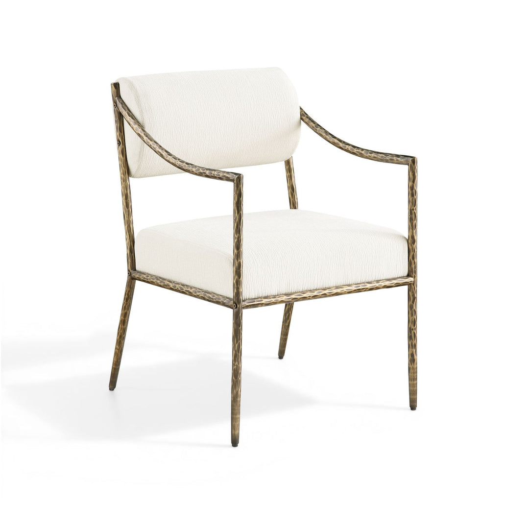Bastille Chenille Fabric Upholstered Dining Arm Chair — Cream / Brushed Brass