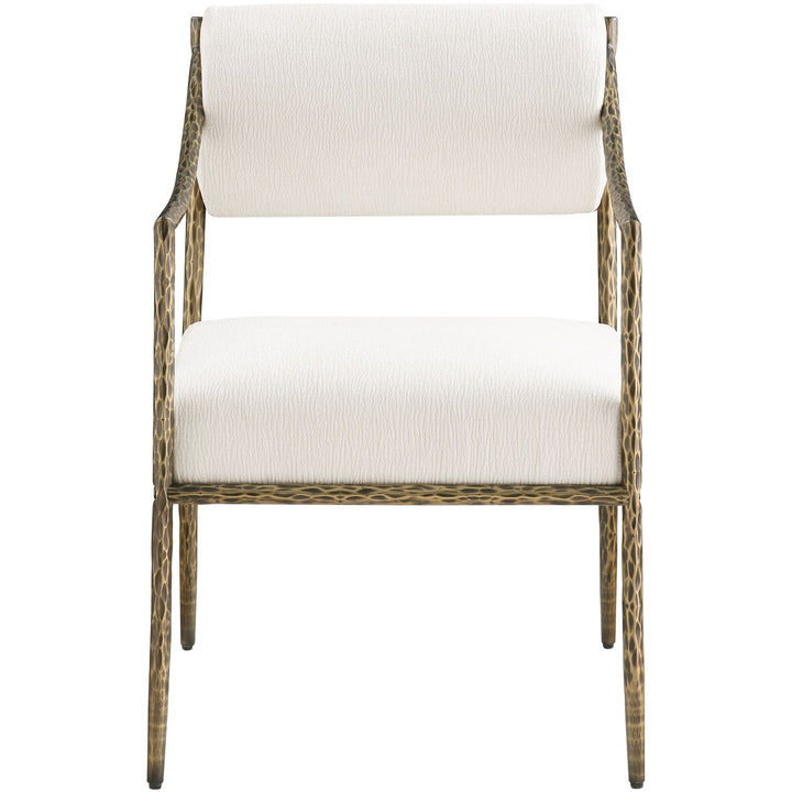 Bastille Chenille Fabric Upholstered Dining Arm Chair — Cream / Brushed Brass