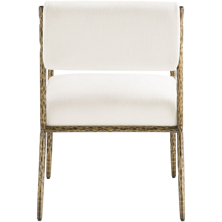 Bastille Chenille Fabric Upholstered Dining Arm Chair — Cream / Brushed Brass
