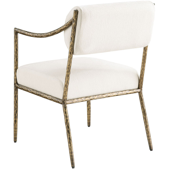Bastille Chenille Fabric Upholstered Dining Arm Chair — Cream / Brushed Brass