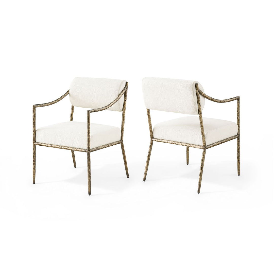 Bastille Cream Chenille Fabric Upholstered Dining Arm Chair