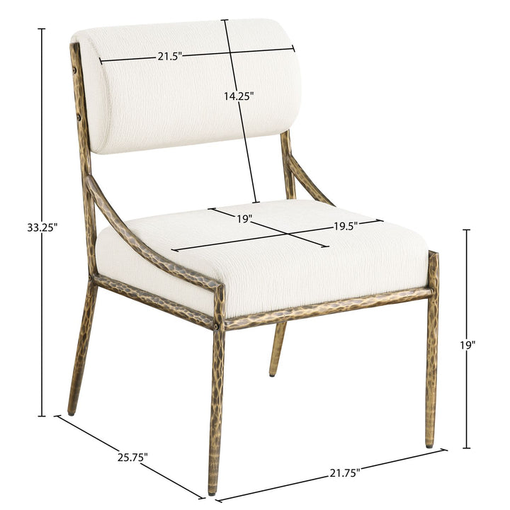 Bastille Chenille Fabric Upholstered Dining Side Chair — Cream / Brushed Brass