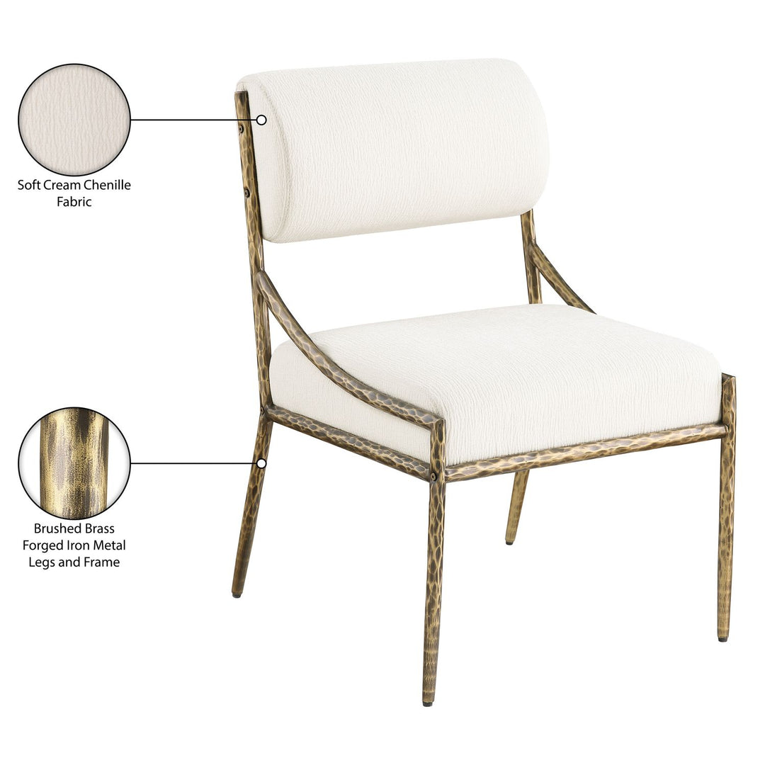 Bastille Chenille Fabric Upholstered Dining Side Chair — Cream / Brushed Brass