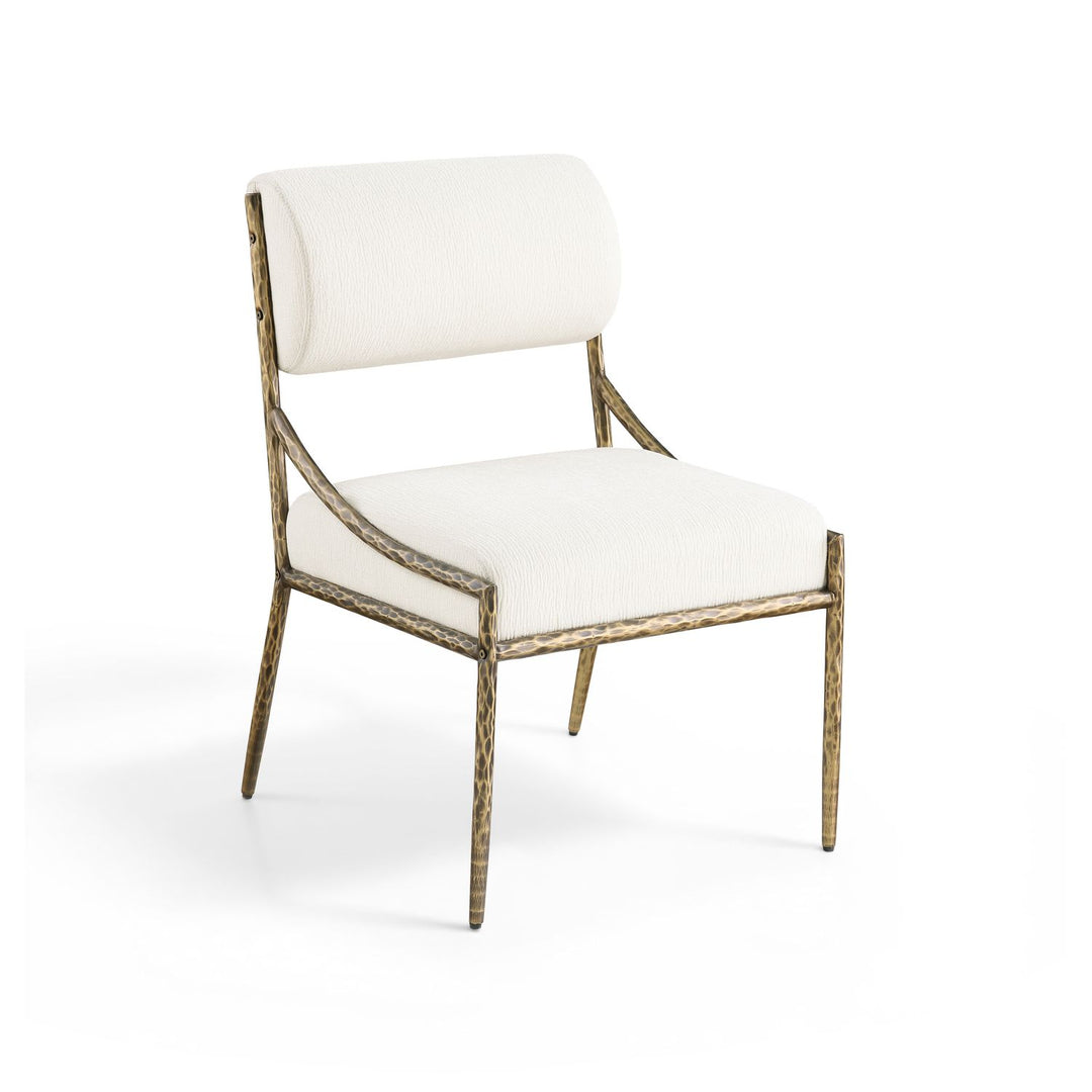 Bastille Chenille Fabric Upholstered Dining Side Chair — Cream / Brushed Brass