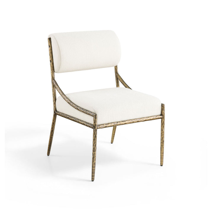 Bastille Chenille Fabric Upholstered Dining Side Chair — Cream / Brushed Brass