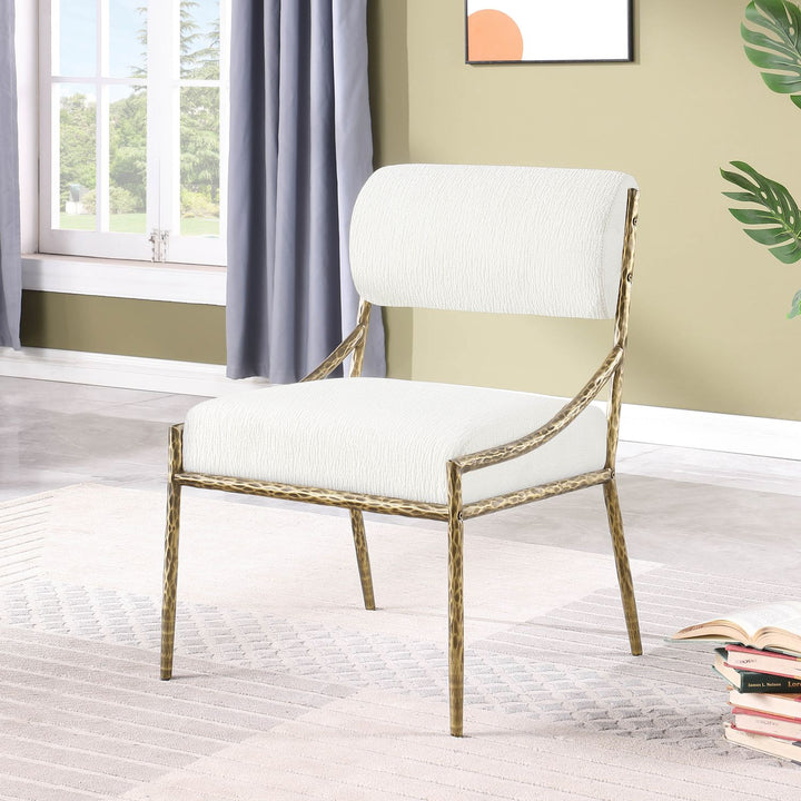 Bastille Chenille Fabric Upholstered Dining Side Chair — Cream / Brushed Brass