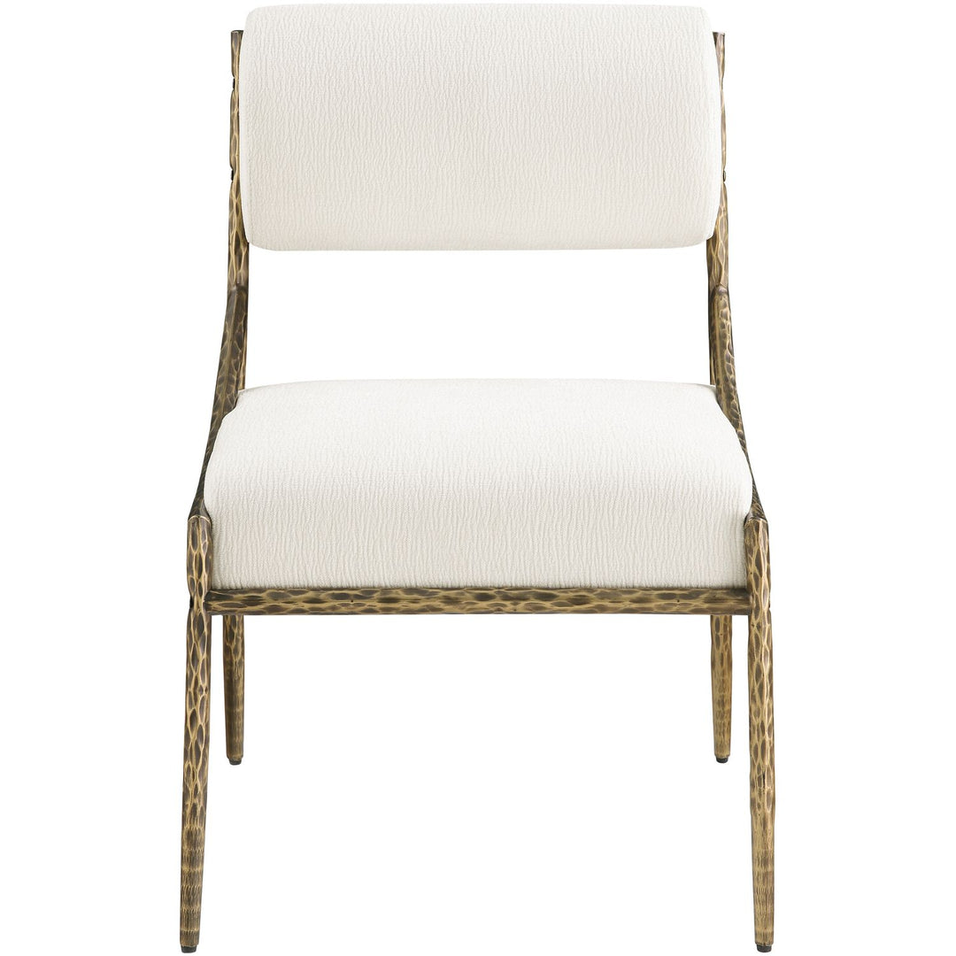 Bastille Chenille Fabric Upholstered Dining Side Chair — Cream / Brushed Brass